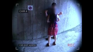 Security camera caught a naughty couple screwing in front of the garage exit