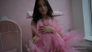 Beautiful Sveta dancing wearing a pink ballerina tutu dress