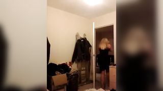 She showed her tits while changing in the room (Voyeur Video)