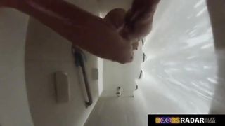 Samantha Saint went to the bathroom not knowing that a horny voyeur is making a video