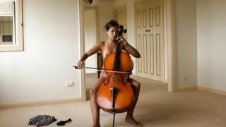 Nude Girl-Musician Plays Cello