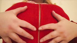 Sara Willis in Red Sweater Uncovers her Enormous Boobs
