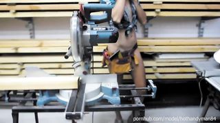 Working girl without panties at the machine