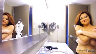 Four huge boobs in the mirror for webcam