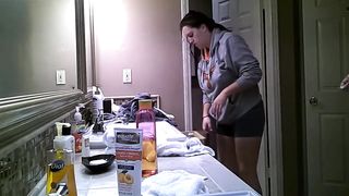 Hidden Cam - Topless girl and her friend in the bathroom