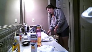 Hidden Cam - Topless girl and her friend in the bathroom