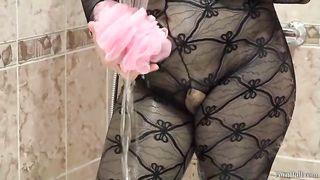 Fetish lady is stroking with a bathroom and bellowing from elation while spunking