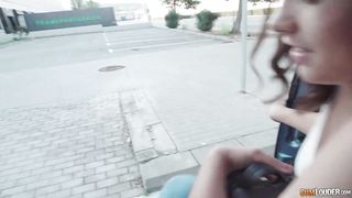 Small titted babe took off her clothes in a parking lot and got fucked hard