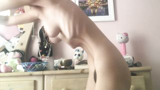 Anorexic naked girl and her small boobs