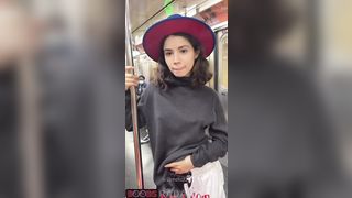 In the subway, a girl showed topless for Tiktok