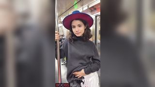 In the subway, a girl showed topless for Tiktok