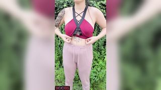 Bare boobs in the park from a tattooed tiktok model!