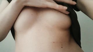 Girl twitches her nipples and takes home solo episode on the phone