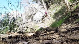 Mom Masturbates Tits on public hiking trail outdoors