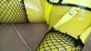 Binding and dominating solo girl. Naked in latex in the industrial zone