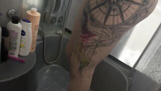 Milk showers on the beautiful body and big tits of a blonde MILF