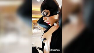 Delettraa Catwomen cosplay martubates and uses dildo on motorcycle after getting horny by jewels