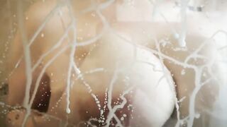 Spraying my milky tits in the shower