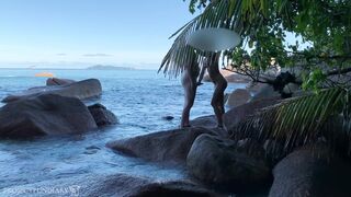 Sex intercourse on public beach in paradise