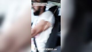 Exhibicionist Cheatingg displaying her tits on the street inwards the car