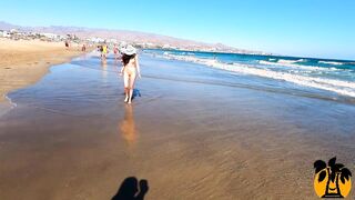 Public nudity walking sexy on the beach