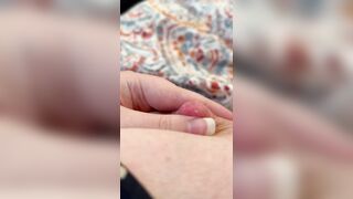 Lactating cougar dumps milk from puffies