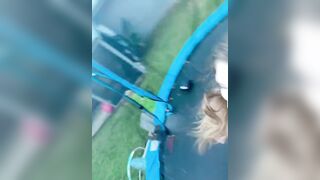 Jug juggle on the trampoline