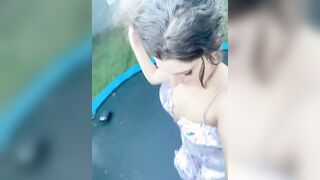 Jug juggle on the trampoline