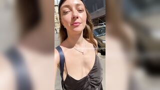 Displaying jugs on city street is my dearest. Downblouse. Public