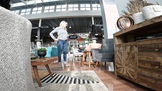 Pierced Mounds on Demonstrate While Furniture Shopping - Public Funbags Demonstrate - Braless Under Jacket