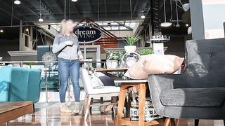 Pierced Mounds on Demonstrate While Furniture Shopping - Public Funbags Demonstrate - Braless Under Jacket