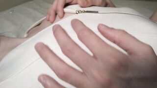 Close up gobbling and stinging her jiggly nip