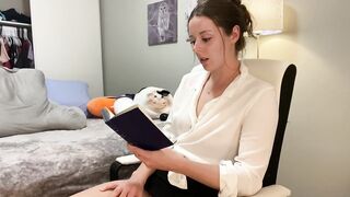 Hidden Cam of fantastic brown-haired reading a super-fucking-hot romance novel and getting off to it