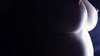 Asian massage and boob licking close-up. Perfect breasts of a young girl