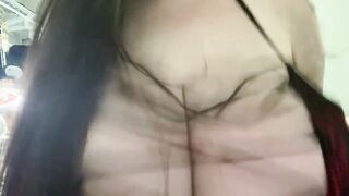 Rubbing huge tits in lingerie for you