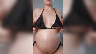 Prego lubing Tummy Button Fetish engorged melons phat areolas - AerieKristina - Teaser