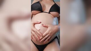 Prego lubing Tummy Button Fetish engorged melons phat areolas - AerieKristina - Teaser