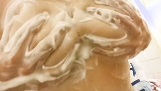 Foam on Big Tits in the Shower