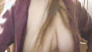 Grandma's topless sorting out her laundry