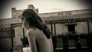 Topless Art Clip ❣️ Cold brunette by the pool