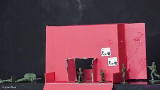 Exclusive Lactation Roleplay Solo Video. A Woman Knocks Down Toy Soldiers with Her Breast Milk